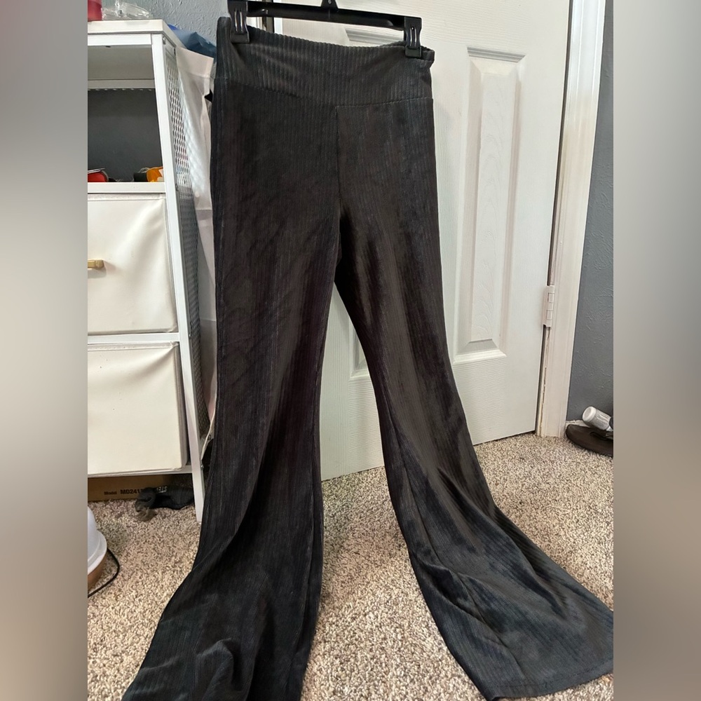 Black Ribbed Flare Pants